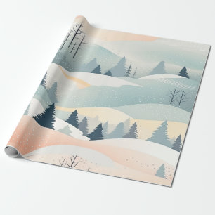 Pastel Watercolor Winterwaldmuster Geschenkpapier