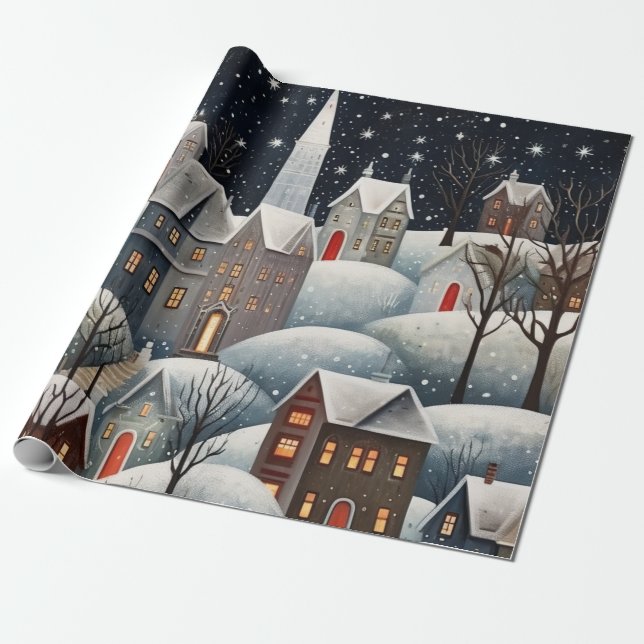 Pastel Watercolor Winterwaldmuster Geschenkpapier (Ungerollt)