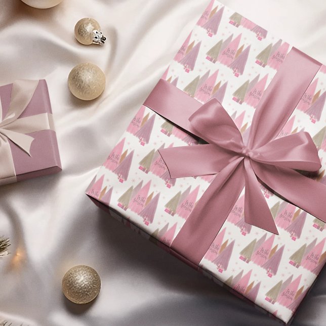 Pastel Weihnachtsbaumen 'Das ist die Jahreszeit Geschenkpapier ('Tis the season!  Wrap your Christmas gifts in this pretty pastel Christmas wrapping paper.)