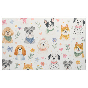 Pastel-Welpen-Nahtloses Muster   Handgemalter Hund Stoff