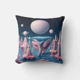 Pastel Whale in Floating Island Dreamscape Kissen