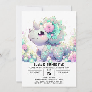 Pastel Whimsical Dinosaur Digital Geburtstag Einladung