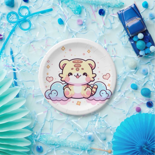 Pastel Whimsical Tiger Baby Dusche Pappteller (Party)