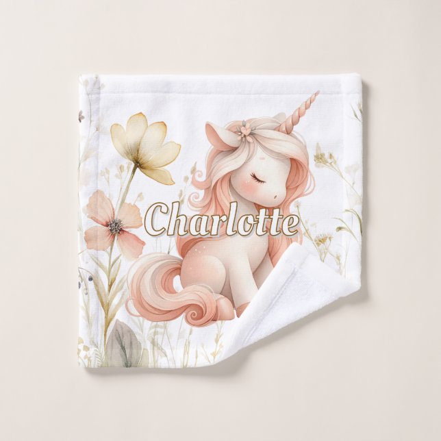 Pastel Whimsical unicorn fleur sauvage (Gant de toilette)