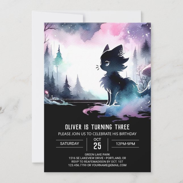 Pastel Whimsy Cat Geburtstag Einladung (Vorderseite)