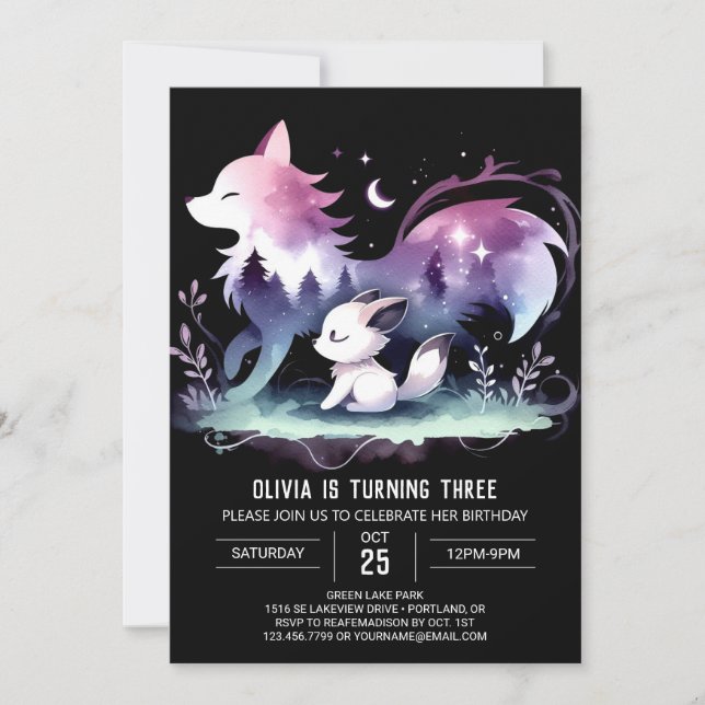 Pastel Whimsy Wolf Geburtstag Einladung (Vorderseite)