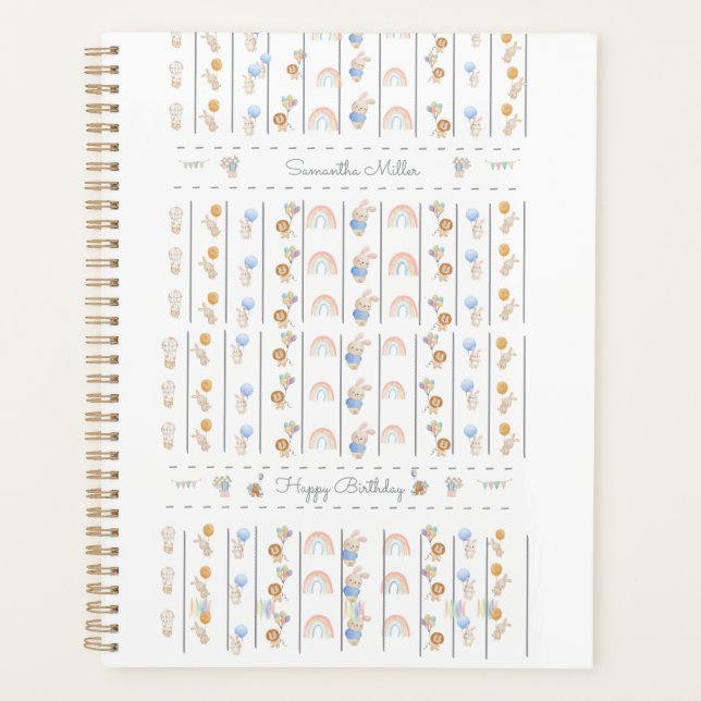 Pastel White Animal Themed Sequential Lions Rabbit Planer (Vorderseite)