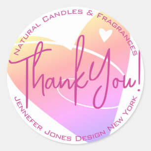 Pastel White Heart Calligrafy Danke-Label Runder Aufkleber