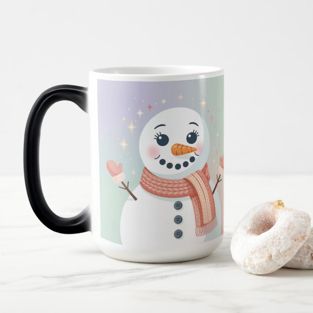 Pastel White Snowman Morphing Mug Verwandlungstasse (Mit Donut)