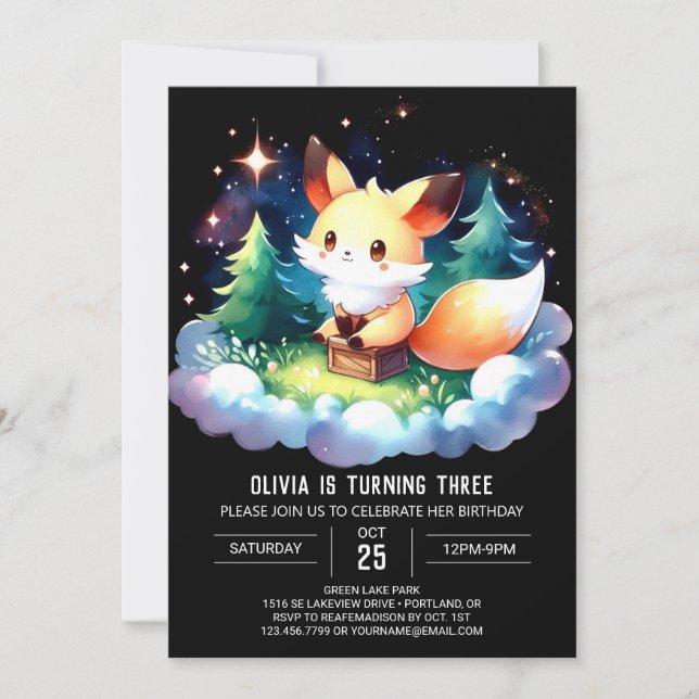 Pastel Wild Fox Geburtstag digital Einladung (Vorderseite)