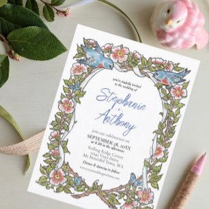 Pastel Wildblume Bird Floral Border Boho Hochzeit Einladung