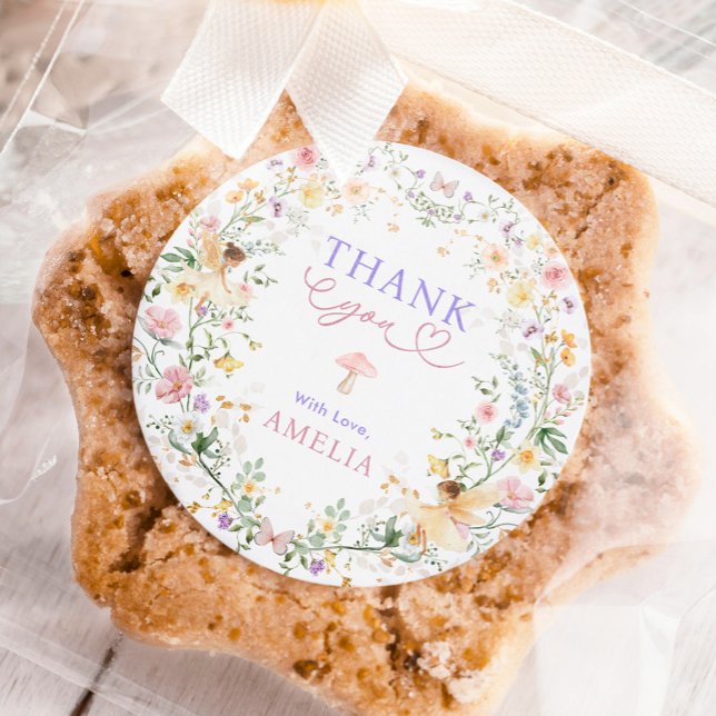 Pastel Wildblume Fairy Erster Geburtstag Party Runder Aufkleber (Von Creator hochgeladen)