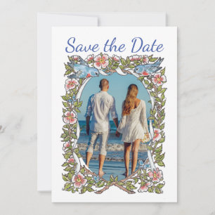 Pastel Wildblume Floral Bird Foto Hochzeit Save The Date