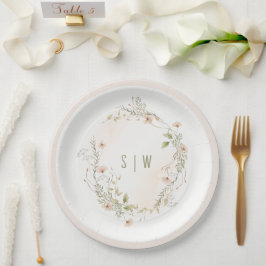 Pastel Wildblume Floral Monogram Wreath Wedding Pappteller