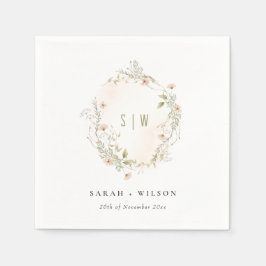 Pastel Wildblume Floral Monogram Wreath Wedding Serviette