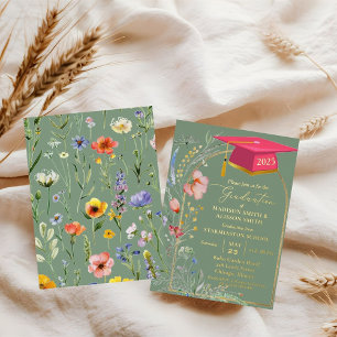 Pastel Wildblume Garden Twin Graduation Party Folieneinladung