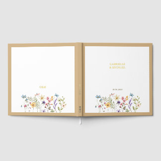 Pastel Wildblume Hochzeit Beige Grenze Gästebuch