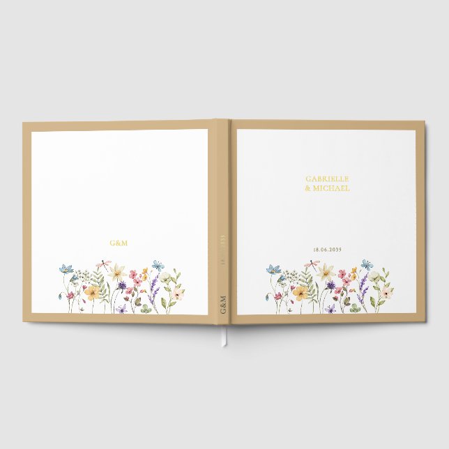 Pastel Wildblume Hochzeit Beige Grenze Gästebuch (Voll)