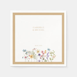 Pastel Wildblume Hochzeit Beige Grenze Serviette