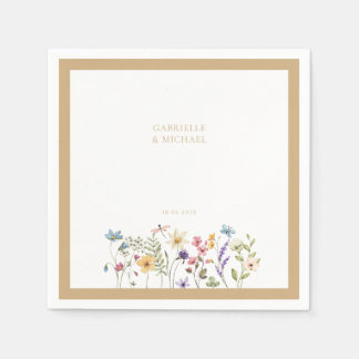 Pastel Wildblume Hochzeit Beige Grenze Serviette