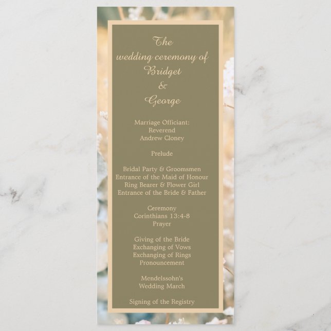 Pastel Wildblume Hochzeitsprogramm und Menü Programm (Rückseite)