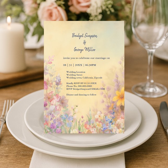 Pastel Wildblume Meadow Barn Wedding Einladung (Von Creator hochgeladen)