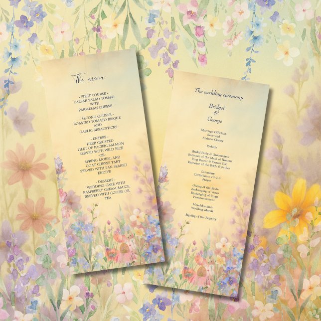 Pastel Wildblume Meadow Barn Wedding Menü Programm (Von Creator hochgeladen)