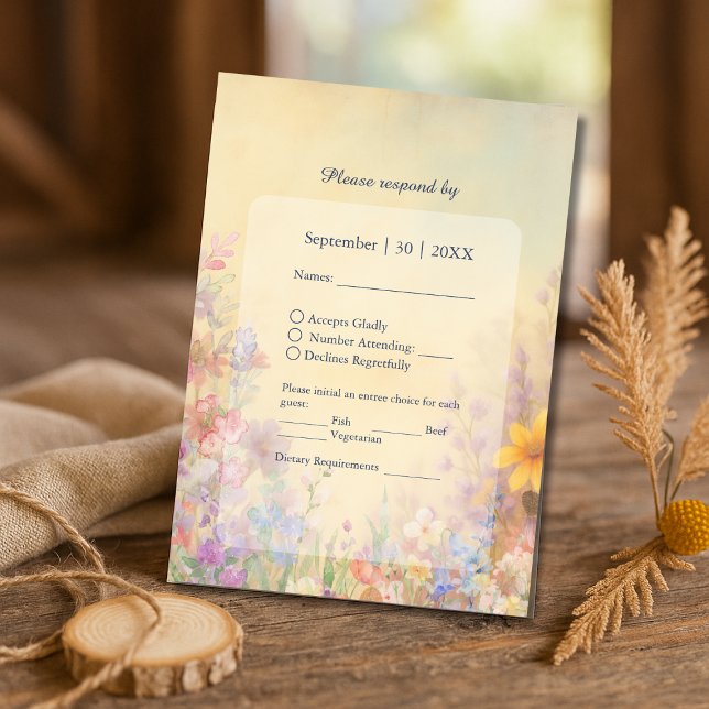 Pastel Wildblume Meadow Barn Wedding RSVP Karte (Von Creator hochgeladen)