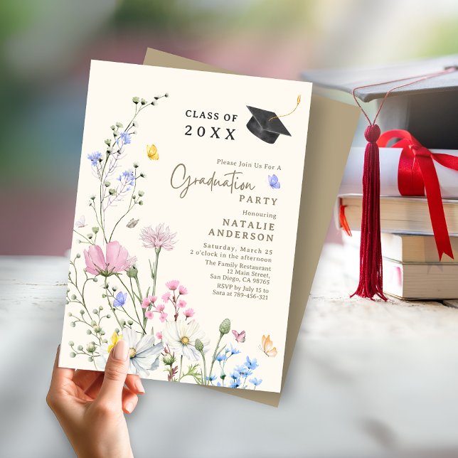 Pastel Wildblume Outdoor Garden Graduation Party Einladung (Pastel Wildflower Outdoor Garden Graduation Party Invitation)