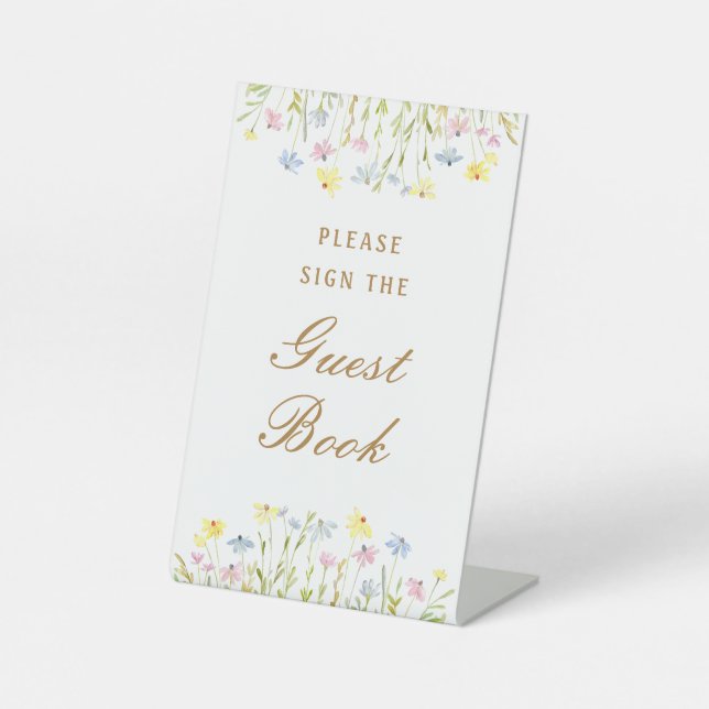 Pastel Wildblumen Gästebuch Sockelschild (Vorderseite)