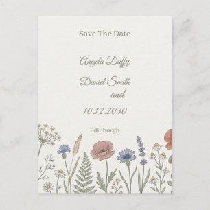 Pastel-Wildblumen-Hochzeitstermin-Vorankündigung Postkarte