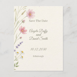 Pastel-Wildblumen-Hochzeitstermin-Vorankündigung Postkarte