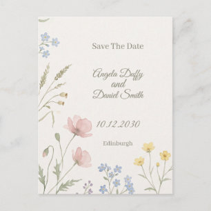 Pastel-Wildblumen-Hochzeitstermin-Vorankündigung Postkarte