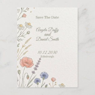 Pastel-Wildblumen-Hochzeitstermin-Vorankündigung Postkarte