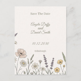 Pastel-Wildblumen-Hochzeitstermin-Vorankündigung Postkarte