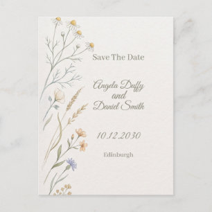 Pastel-Wildblumen-Hochzeitstermin-Vorankündigung Postkarte