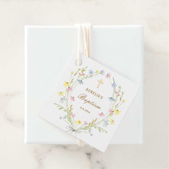Pastel Wildblumen Taufe Geschenkanhänger (Beispiel)