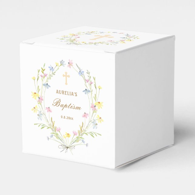 Pastel Wildblumen Taufwürfel Geschenkschachtel (Vorderseite)