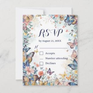 Pastel-Wildblumen- und Schmetterlings-RSVP-Karte m RSVP Karte