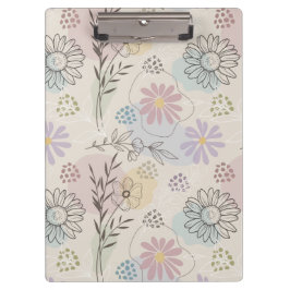 Pastel Wildflower Collage – Chic Floral Geometric  Klemmbrett