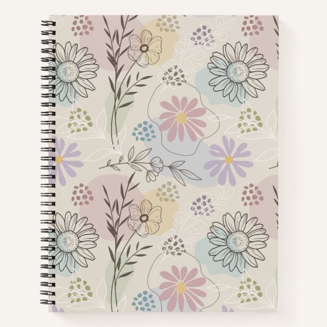 Pastel Wildflower Collage – Chic Floral Geometric  Notizbuch (Vorderseite)