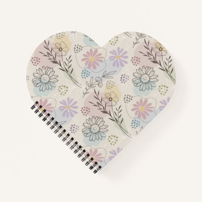 Pastel Wildflower Collage – Chic Floral Geometric  Notizbuch (Vorderseite)