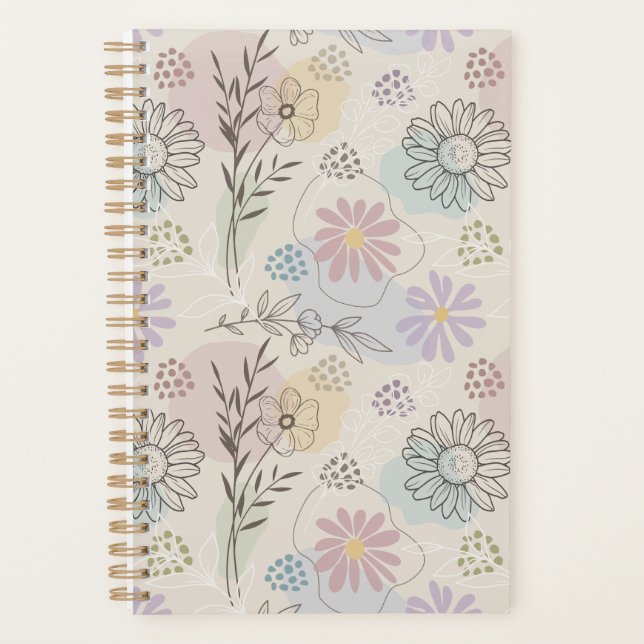 Pastel Wildflower Collage – Chic Floral Geometric  Planer (Vorderseite)