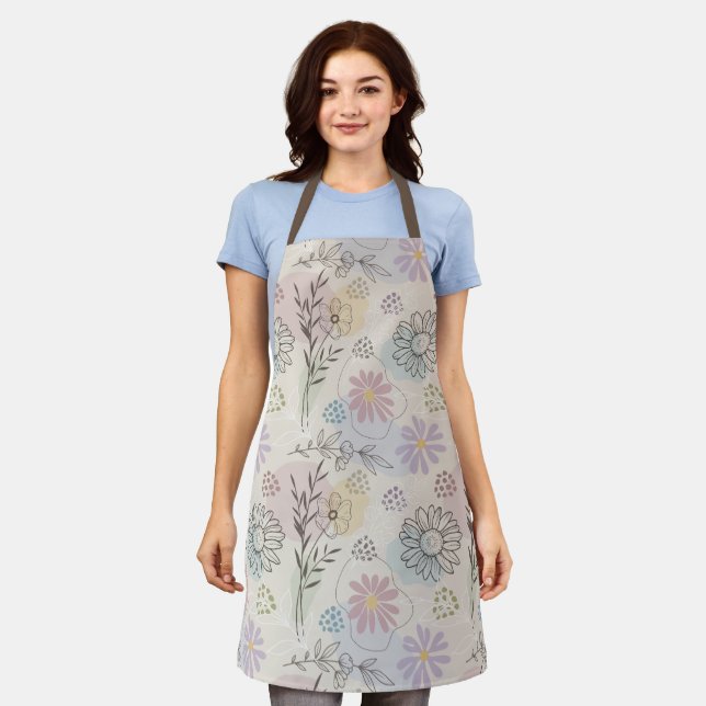 Pastel Wildflower Collage – Chic Floral Geometric  Schürze (Getragen)