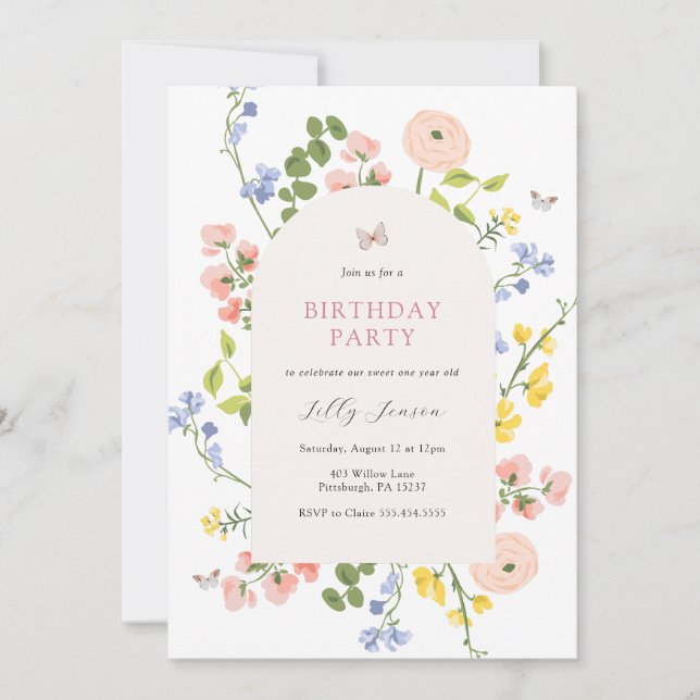 Pastel Wildflower Garden Birthday Invitation (Devant)