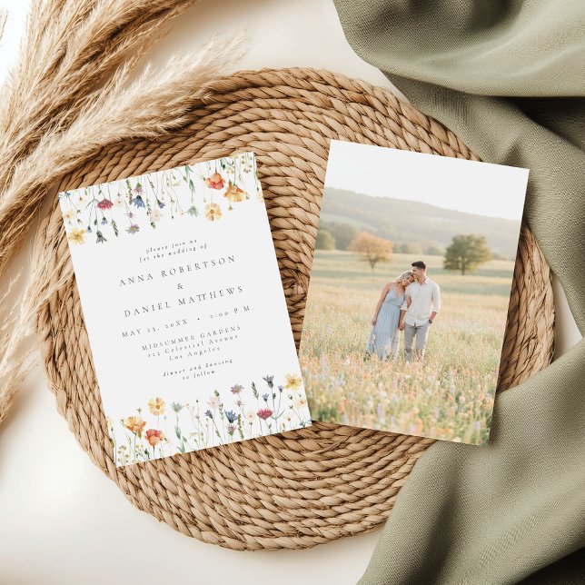 Pastel Wildflower Photo Wedding Invitation Einladung (Von Creator hochgeladen)