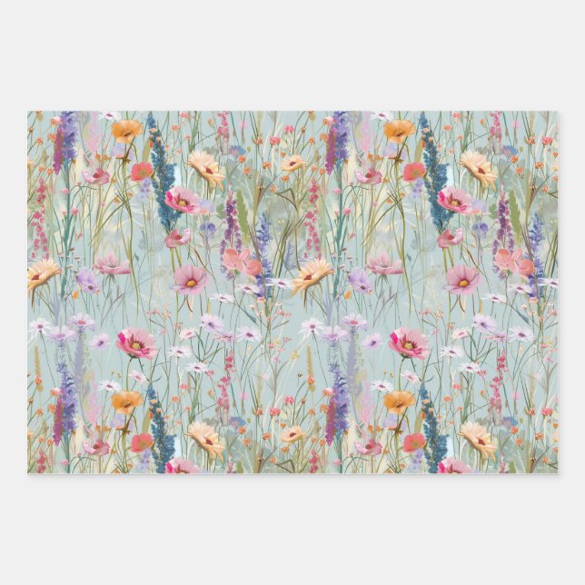 Pastel Wildflower Wrapping Paper Set Geschenkpapier Set (Vorderseite)