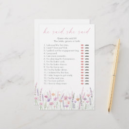 Pastel Wildflowers He Said She Said Bridal Game