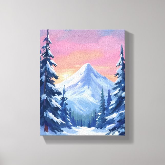 Pastel Winter Mountain Watercolor Landscape Leinwanddruck (Vorderseite)
