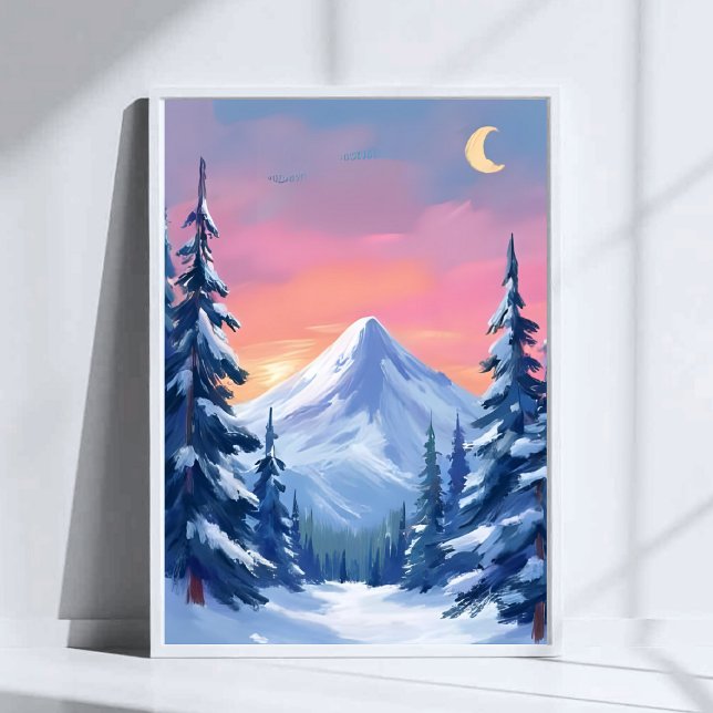 Pastel Winter Mountain Watercolor Landscape Poster (Von Creator hochgeladen)